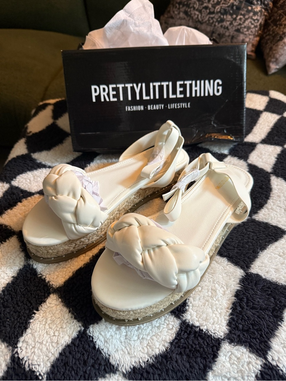 PrettyLittleThing Ivory Braided Espadrille Flatform Sandals